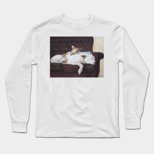 cute puppy sleeping with white american bulldog Long Sleeve T-Shirt